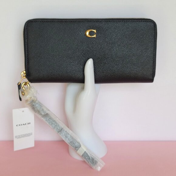 COACH Crossgrain Leather Long Continental Wallet/Wristlet -Black color - Picture 1 of 16